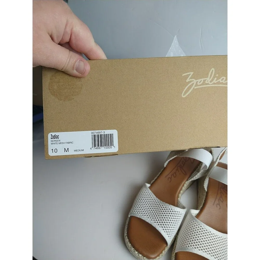 Zodiac Woman 10M Noreen White Mesh Fabric Wedge Slingback Sandals Casual